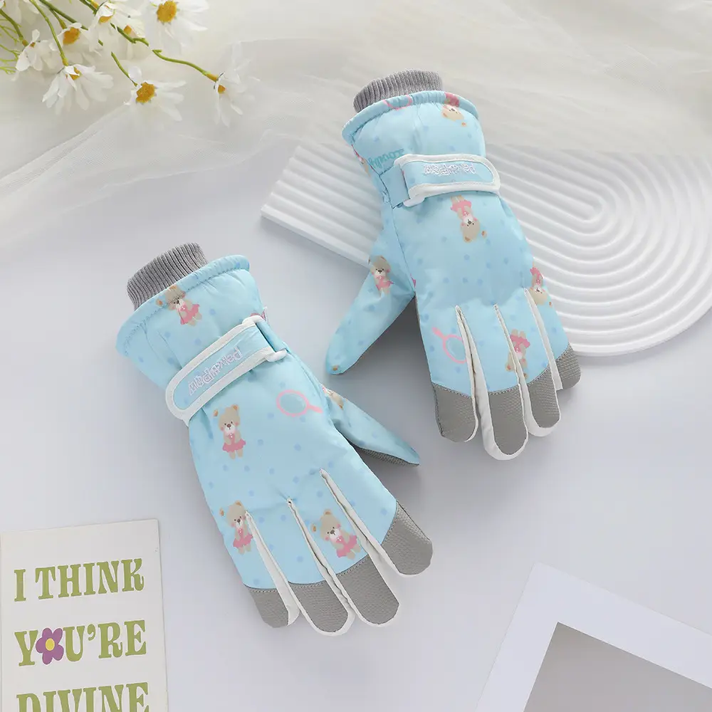 Men Winter Fleece Ski Gloves Grey Windproof Cold Proof - Image 24