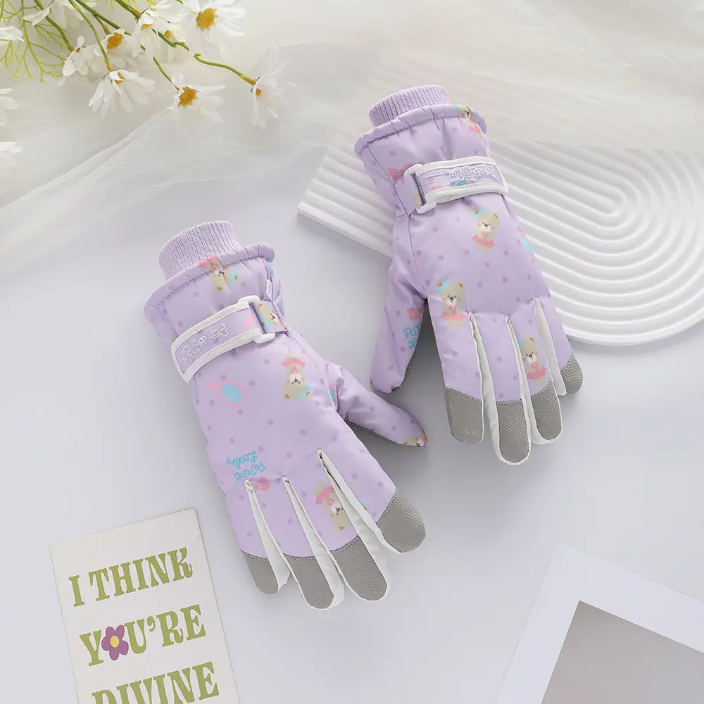 Men Winter Fleece Ski Gloves Grey Windproof Cold Proof - Image 25