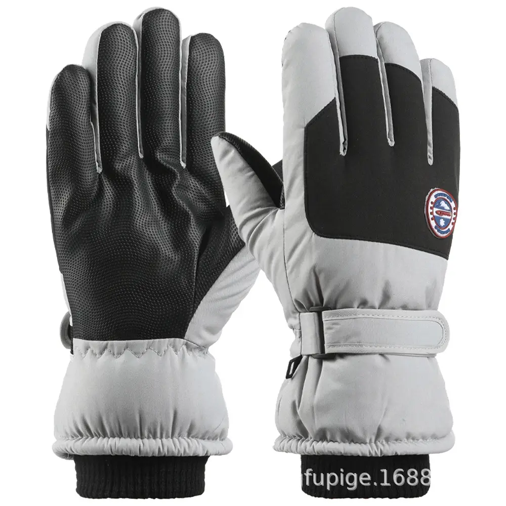 Men Winter Fleece Ski Gloves Grey Windproof Cold Proof - Image 29