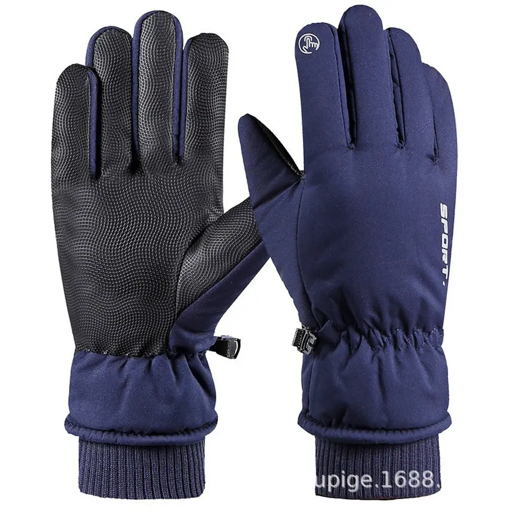 Men Winter Fleece Ski Gloves Grey Windproof Cold Proof - Image 3