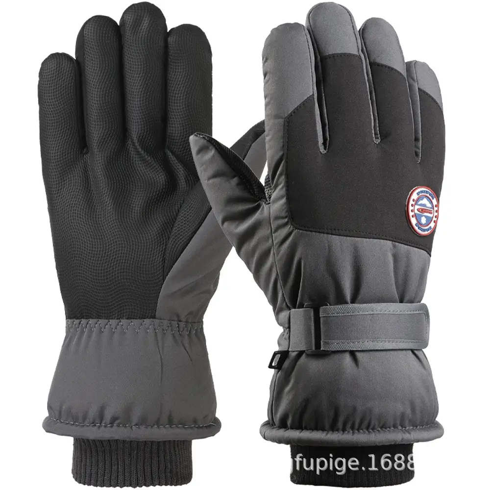 Men Winter Fleece Ski Gloves Grey Windproof Cold Proof - Image 30