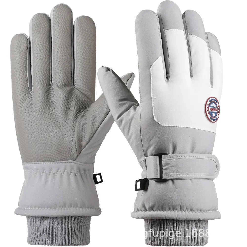 Men Winter Fleece Ski Gloves Grey Windproof Cold Proof - Image 33