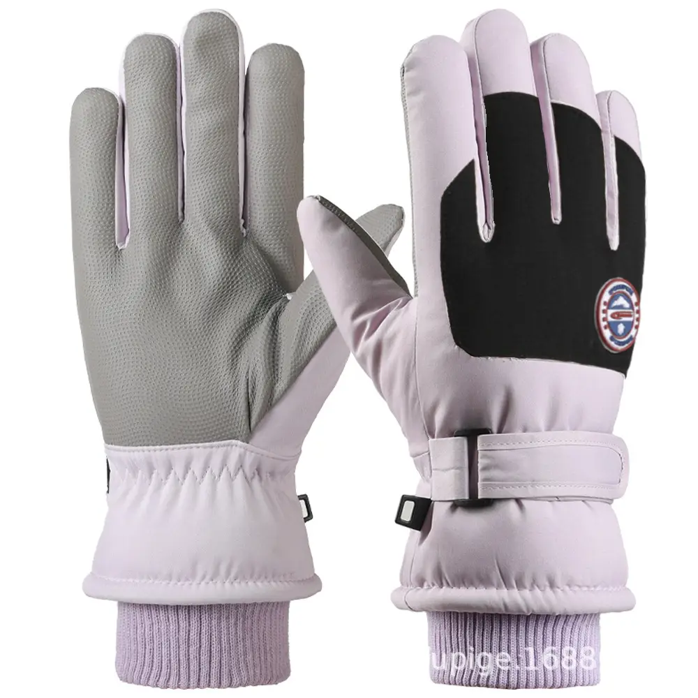 Men Winter Fleece Ski Gloves Grey Windproof Cold Proof - Image 35