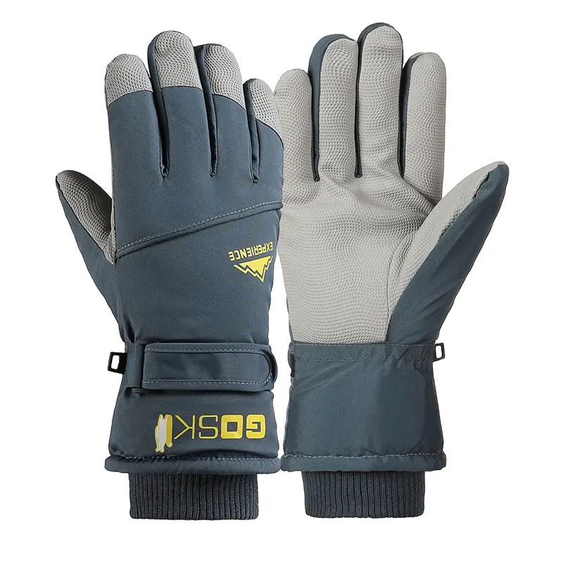 Men Winter Fleece Ski Gloves Grey Windproof Cold Proof - Image 37
