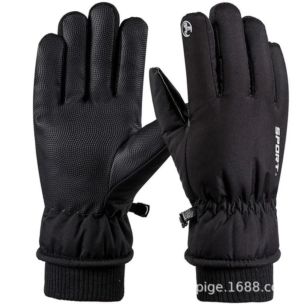 Men Winter Fleece Ski Gloves Grey Windproof Cold Proof - Image 4