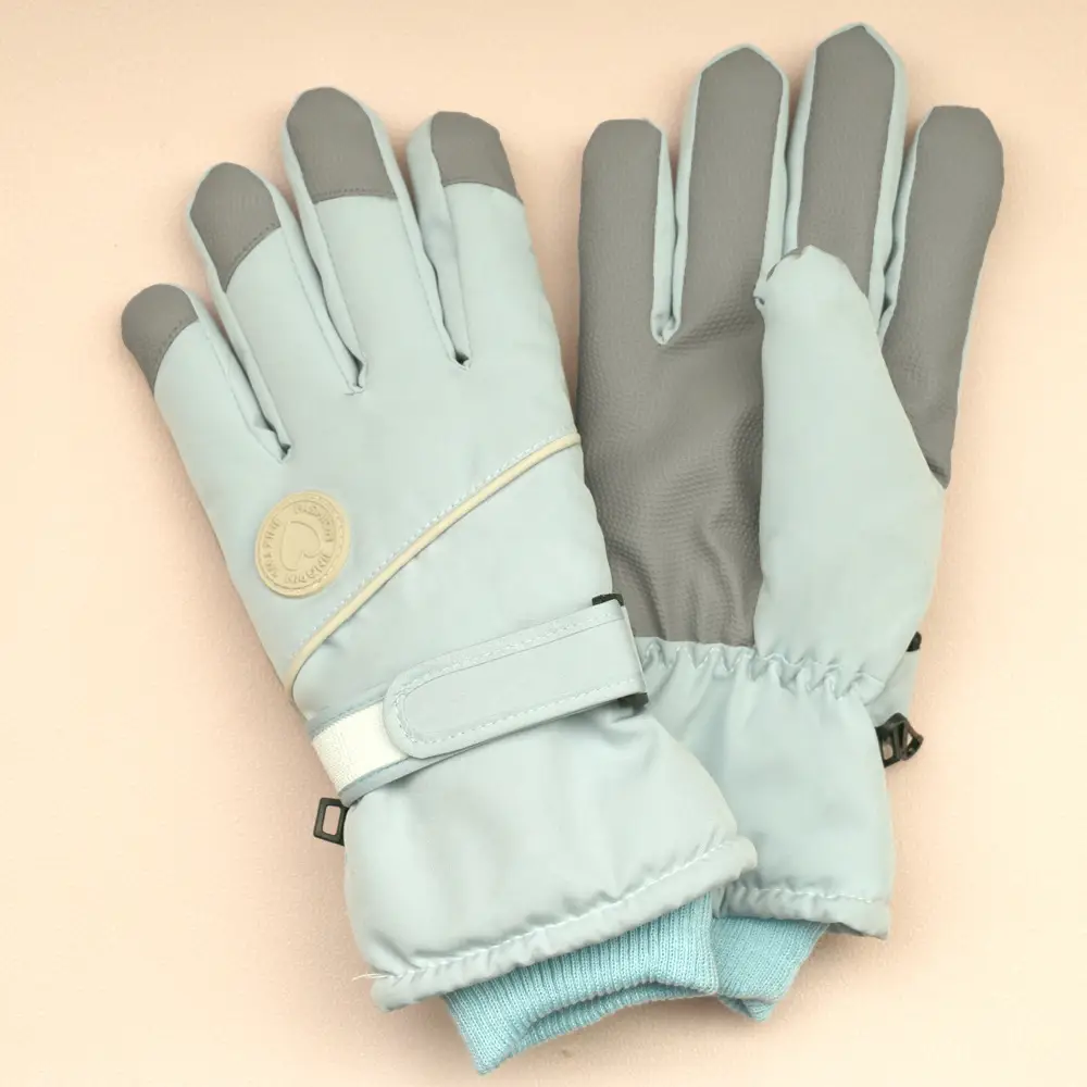 Men Winter Fleece Ski Gloves Grey Windproof Cold Proof - Image 44