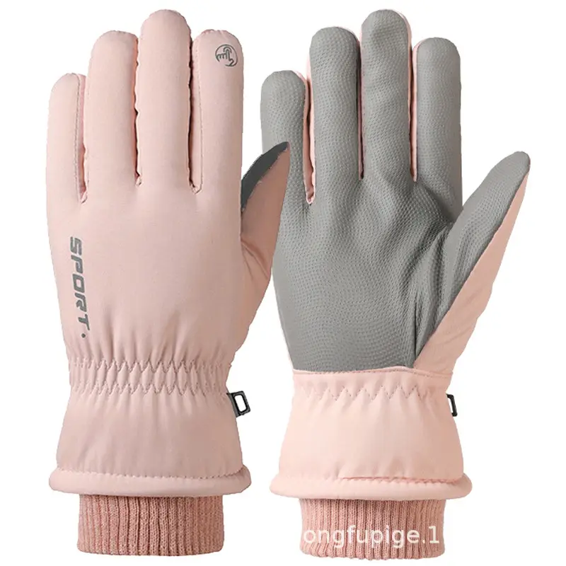 Men Winter Fleece Ski Gloves Grey Windproof Cold Proof - Image 5