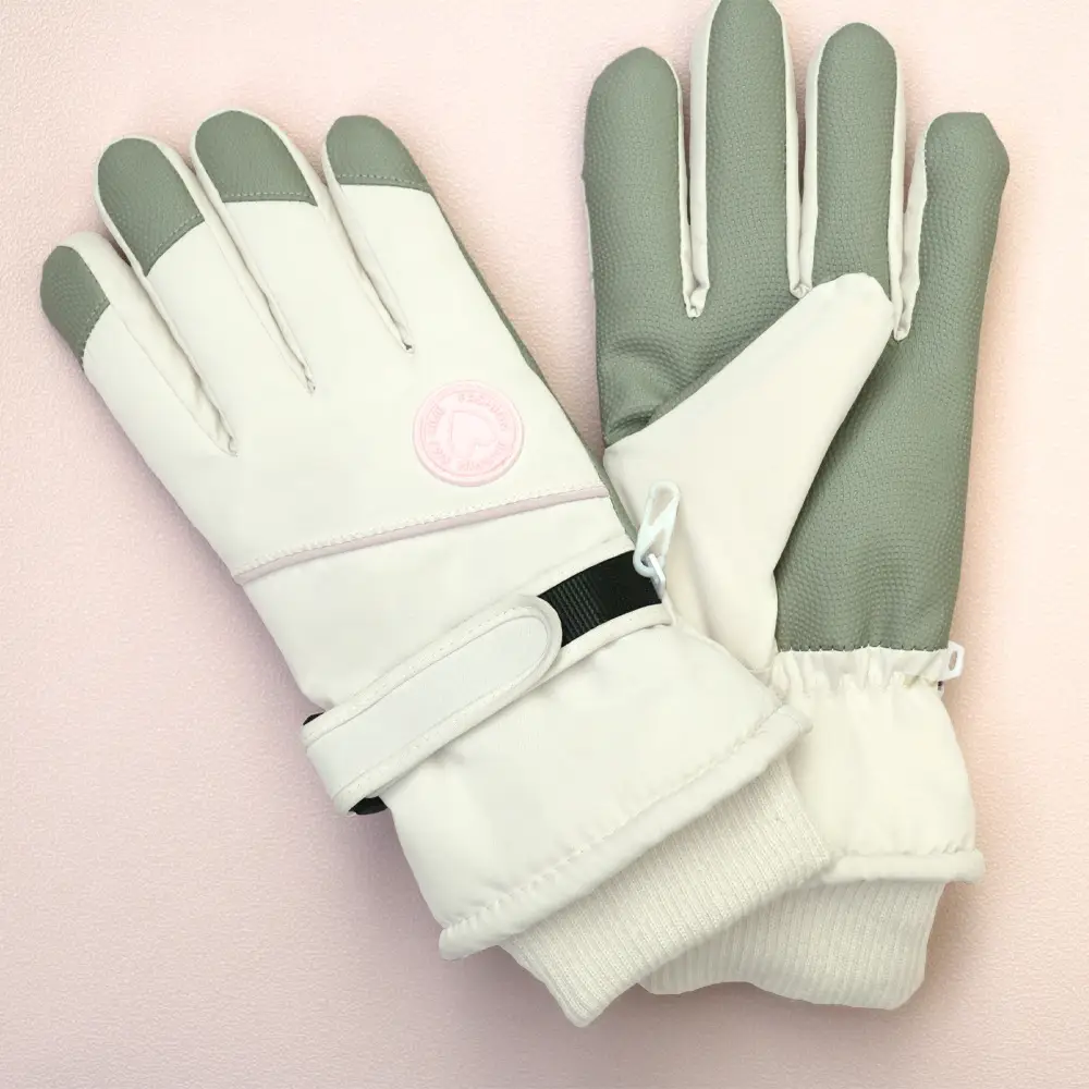 Men Winter Fleece Ski Gloves Grey Windproof Cold Proof - Image 45