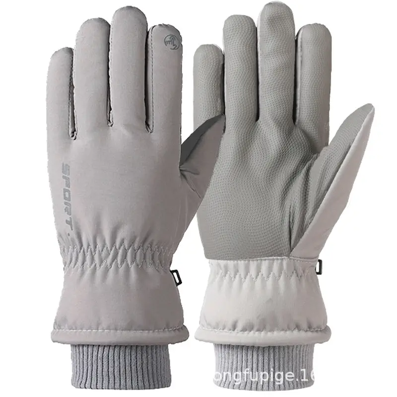 Men Winter Fleece Ski Gloves Grey Windproof Cold Proof - Image 7
