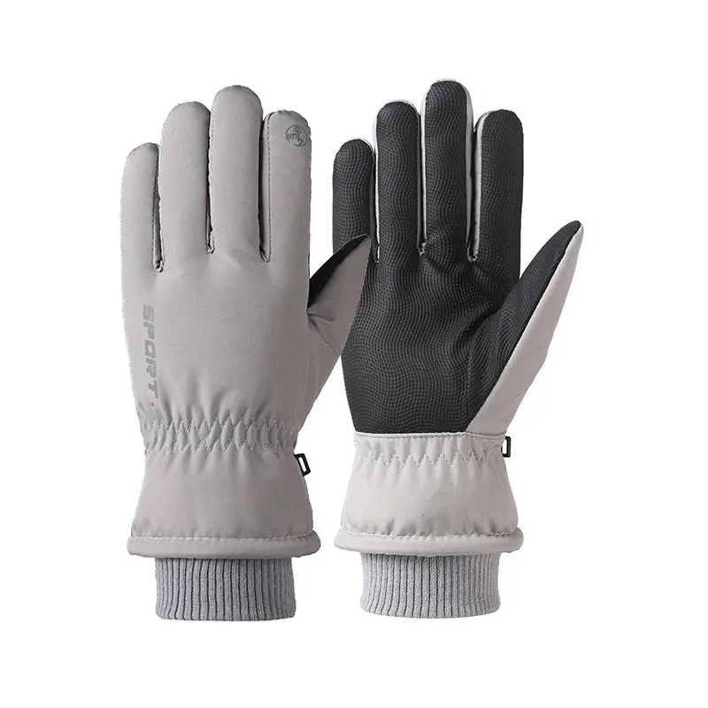 Men Winter Fleece Ski Gloves Grey Windproof Cold Proof - Image 8