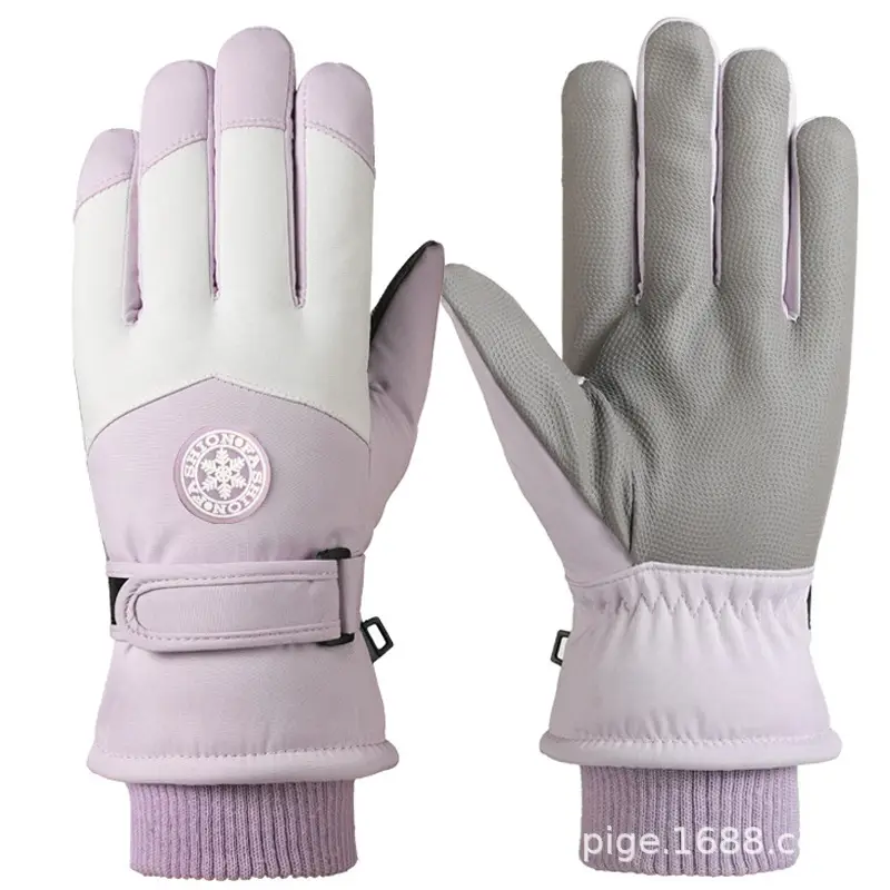 Men Winter Fleece Ski Gloves Grey Windproof Cold Proof - Image 9