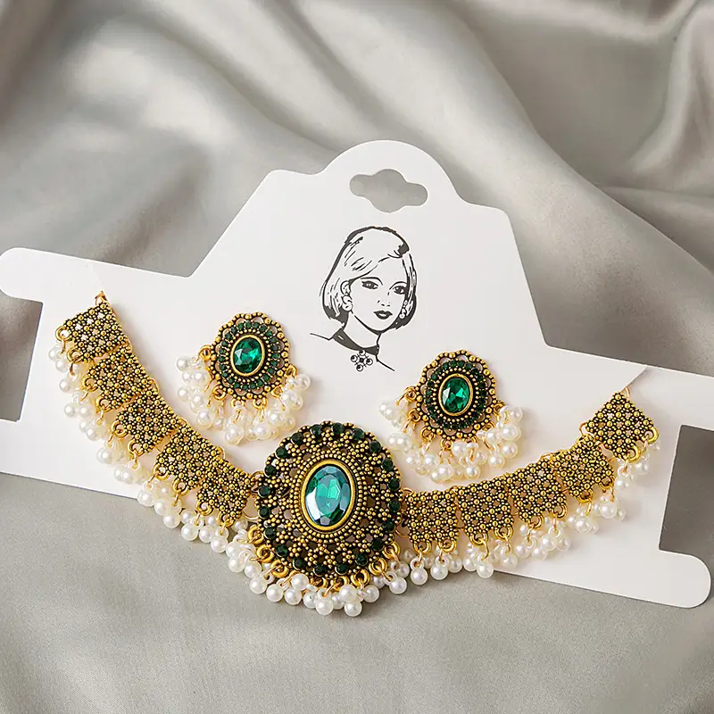 Pearl Sequins Earrings Set Gold Vintage Necklace Earrings - Image 8