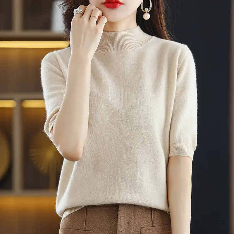 Women Blue Half Turtleneck Half Sleeve Sweater
