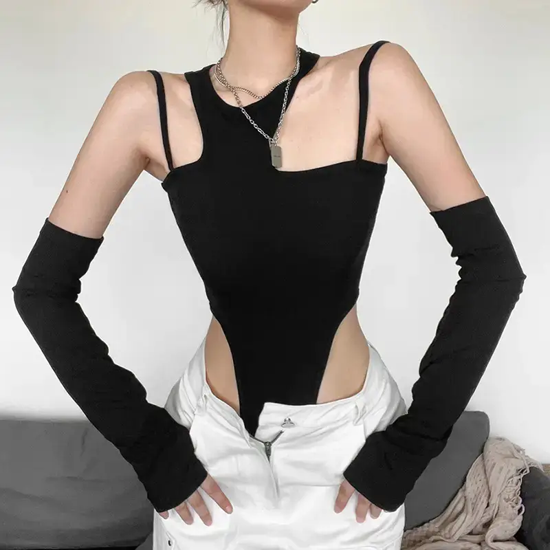 Black Hollow Sleeve Long Sleeve Top for Women - Image 4