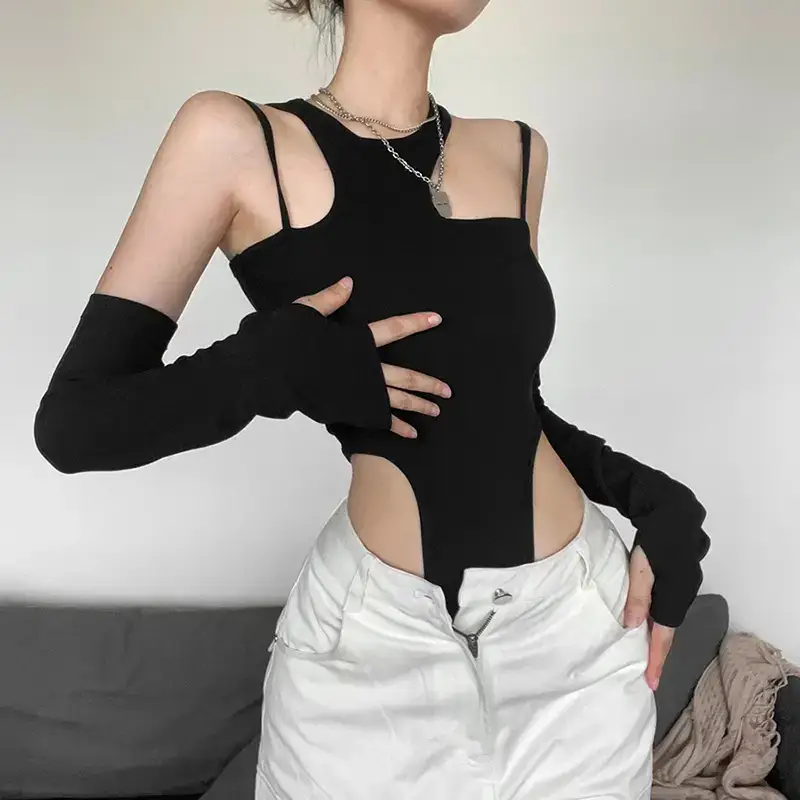 Black Hollow Sleeve Long Sleeve Top for Women - Image 5