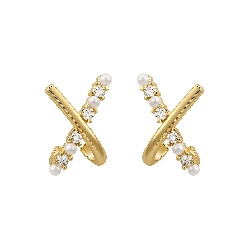 925 Silver Pearl X Cross Earrings for Women