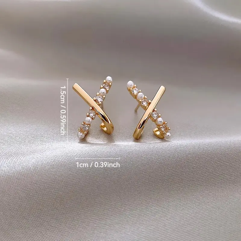 925 Silver Pearl X Cross Earrings for Women — feature 1