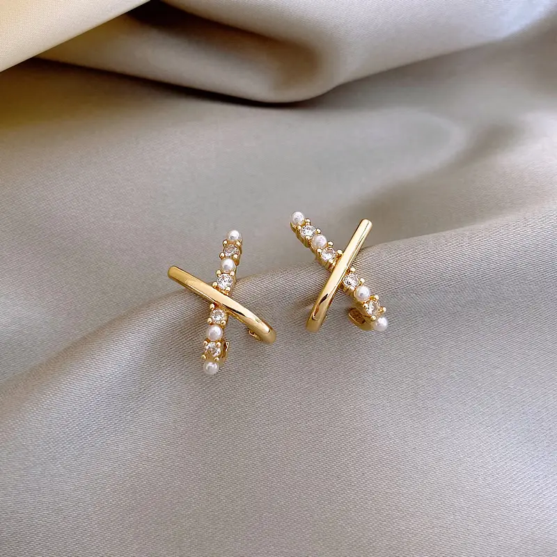 925 Silver Pearl X Cross Earrings for Women — feature 12