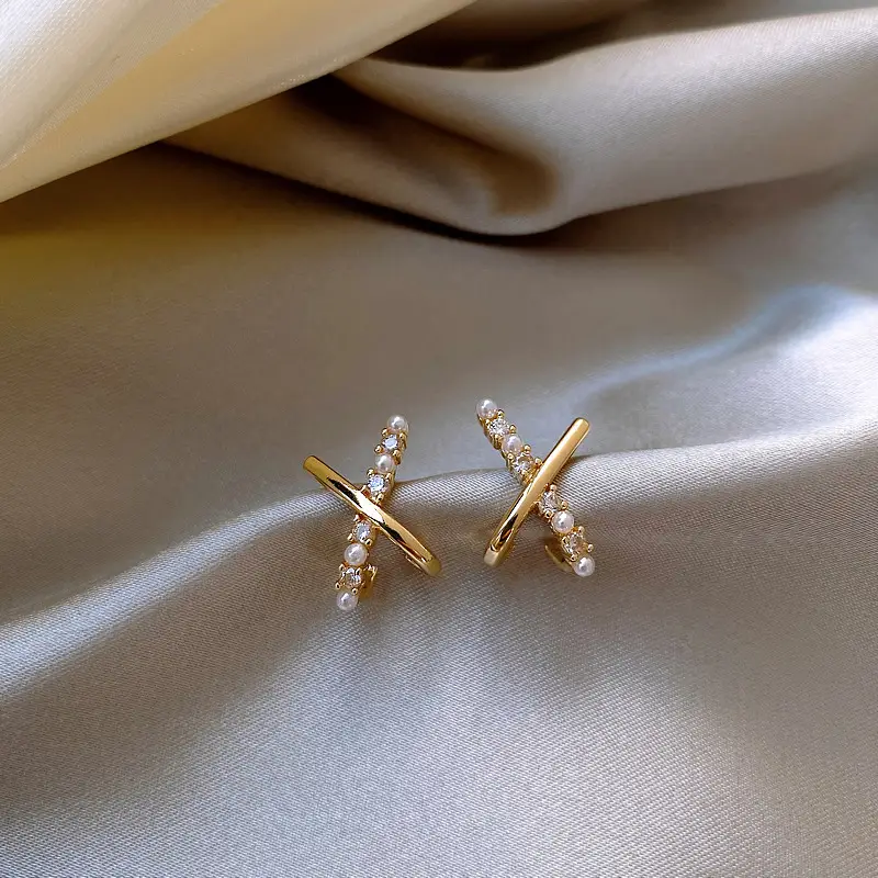 925 Silver Pearl X Cross Earrings for Women — feature 13
