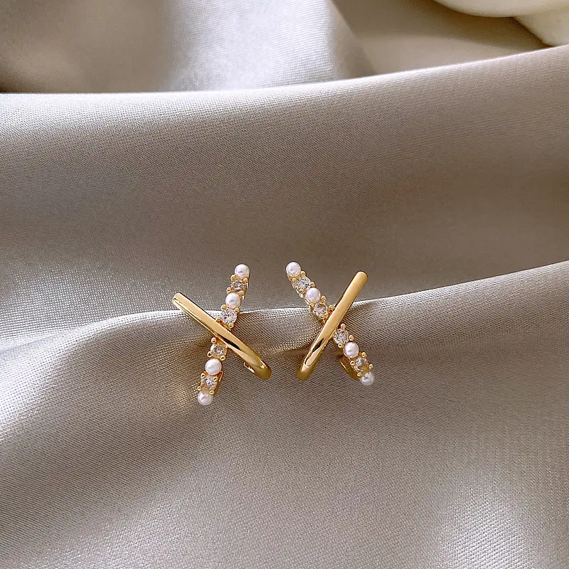 925 Silver Pearl X Cross Earrings for Women — feature 14