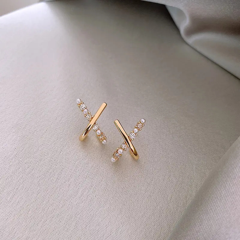 925 Silver Pearl X Cross Earrings for Women — feature 15