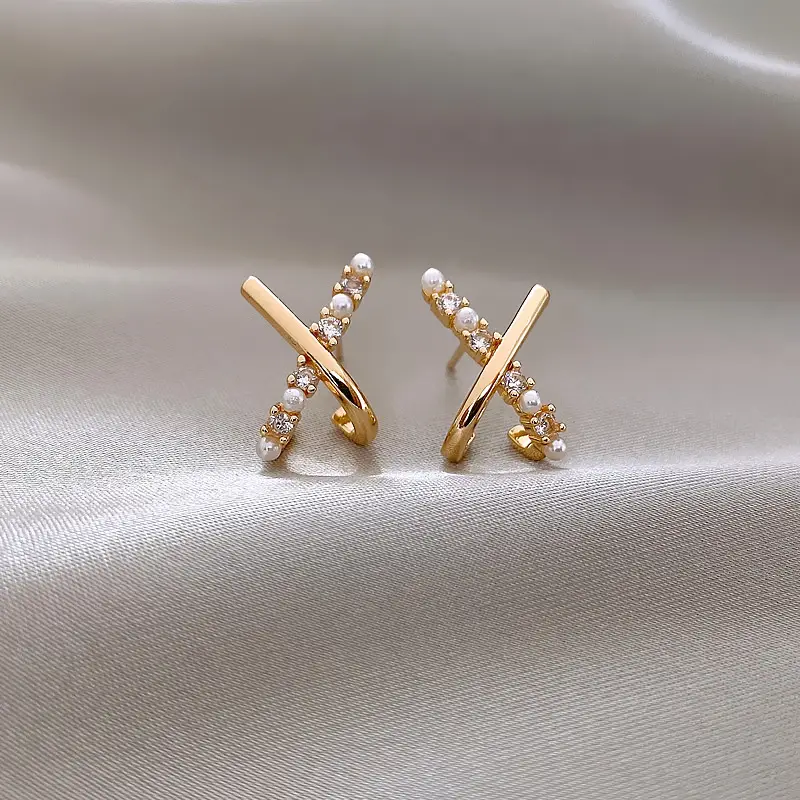 925 Silver Pearl X Cross Earrings for Women — feature 4
