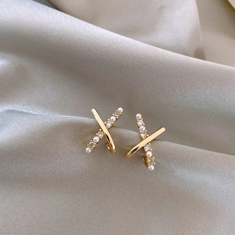 925 Silver Pearl X Cross Earrings for Women — feature 6