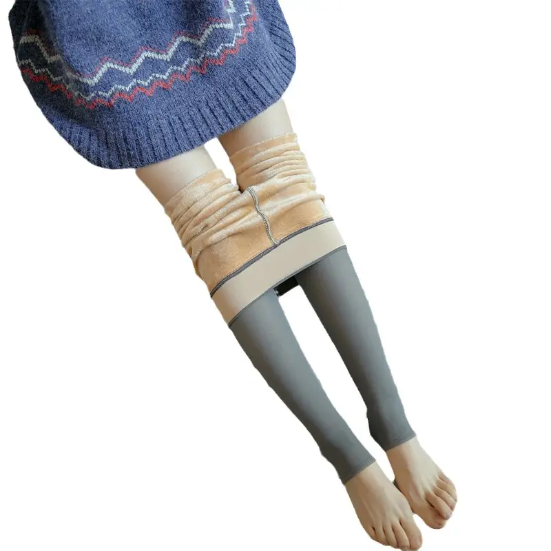 Women Faux Sheer Thermal Leggings Nude Thickened Winter Warm