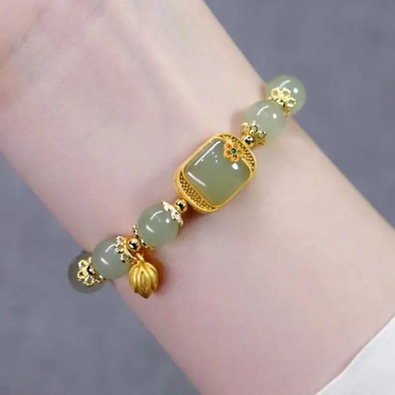 Lotus Hetian Jade Cube Bracelet for Women Autumn Gift - Image 4