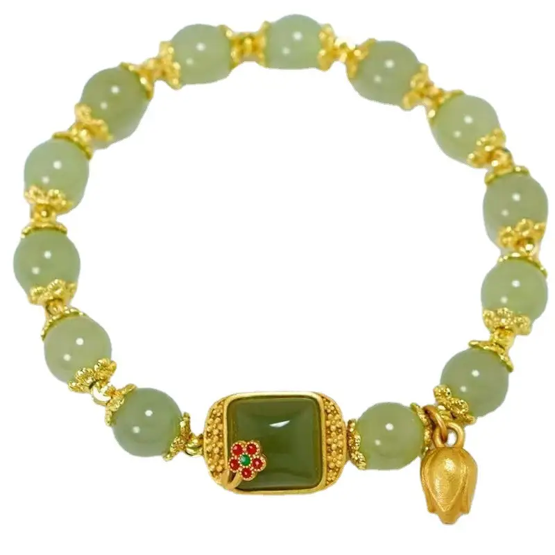 Lotus Hetian Jade Cube Bracelet for Women Autumn Gift - Image 5