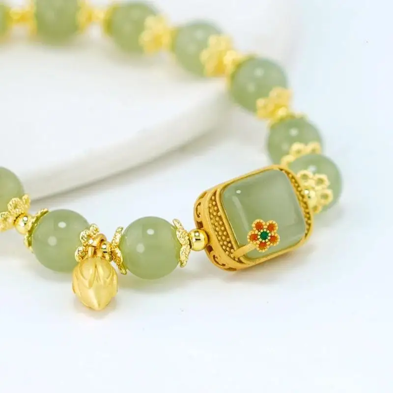 Lotus Hetian Jade Cube Bracelet for Women Autumn Gift — feature 3