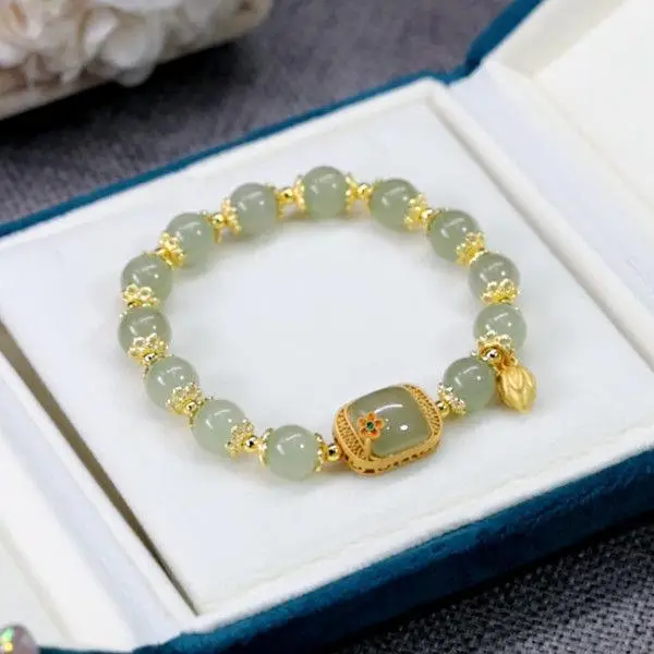 Lotus Hetian Jade Cube Bracelet for Women Autumn Gift — feature 5