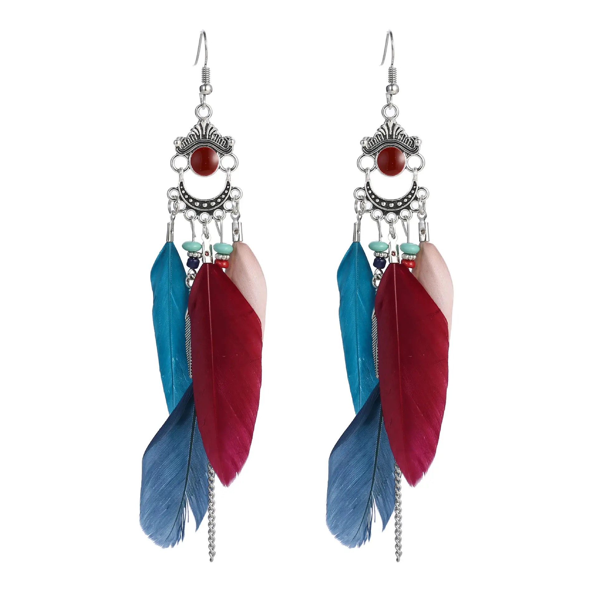 Blue Feather Long Earrings Bohemian Design