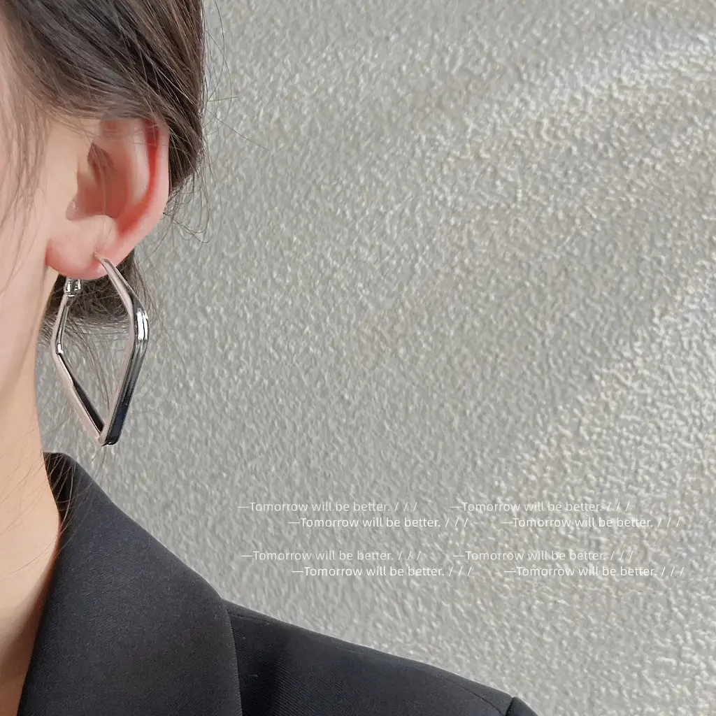 Square Geometric Silver Earrings for Women - Image 3
