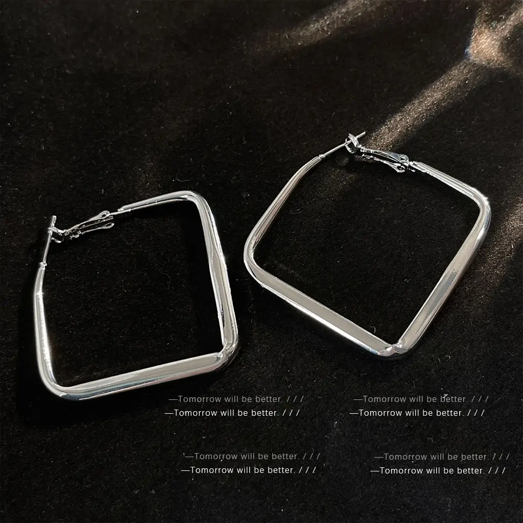 Square Geometric Silver Earrings for Women - Image 4