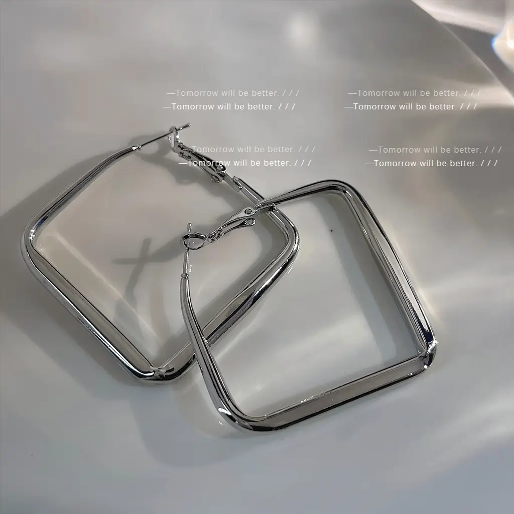 Square Geometric Silver Earrings for Women - Image 5