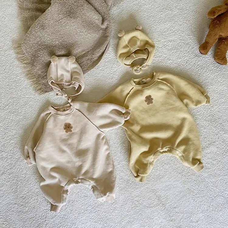 2026 Spring Bear Embroidered Long Onesie Baby Romper - Image 16