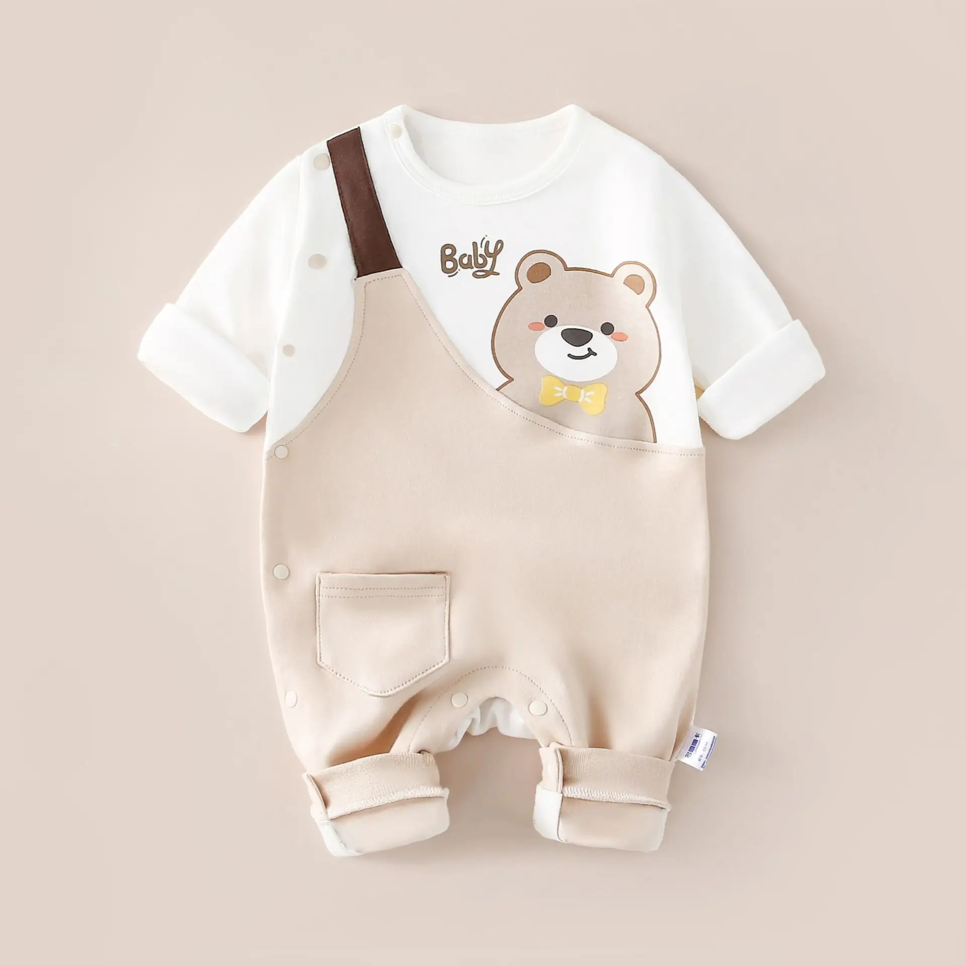 Baby Cotton Romper White Rainbow Print Long Sleeve - Image 10