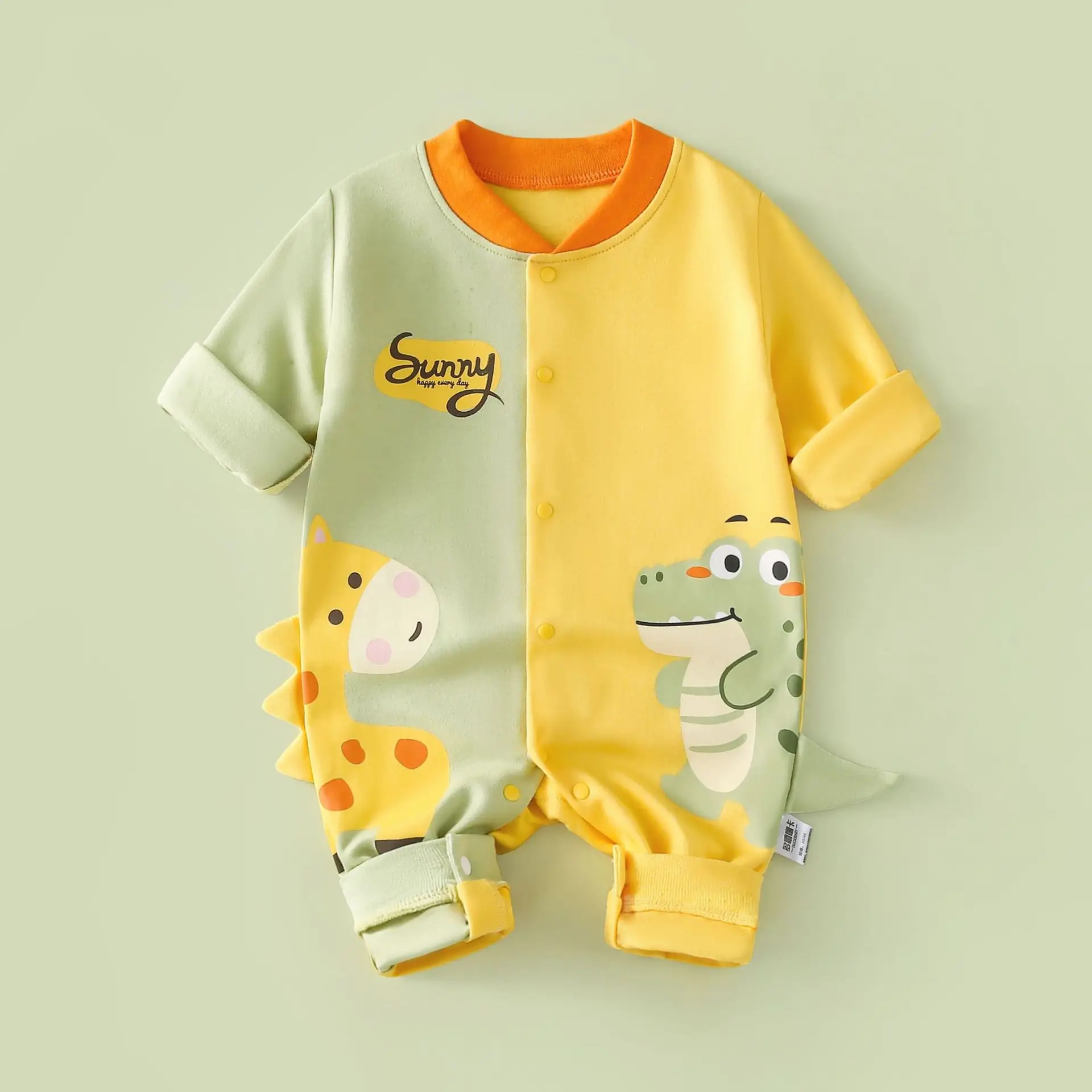 Baby Cotton Romper White Rainbow Print Long Sleeve - Image 12