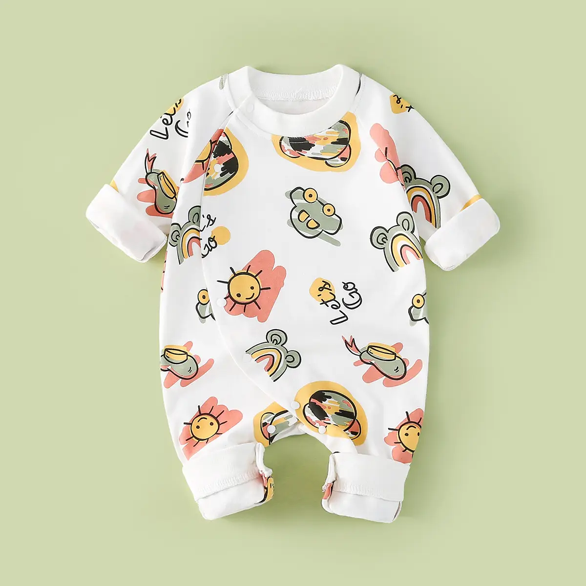 Baby Cotton Romper White Rainbow Print Long Sleeve - Image 17