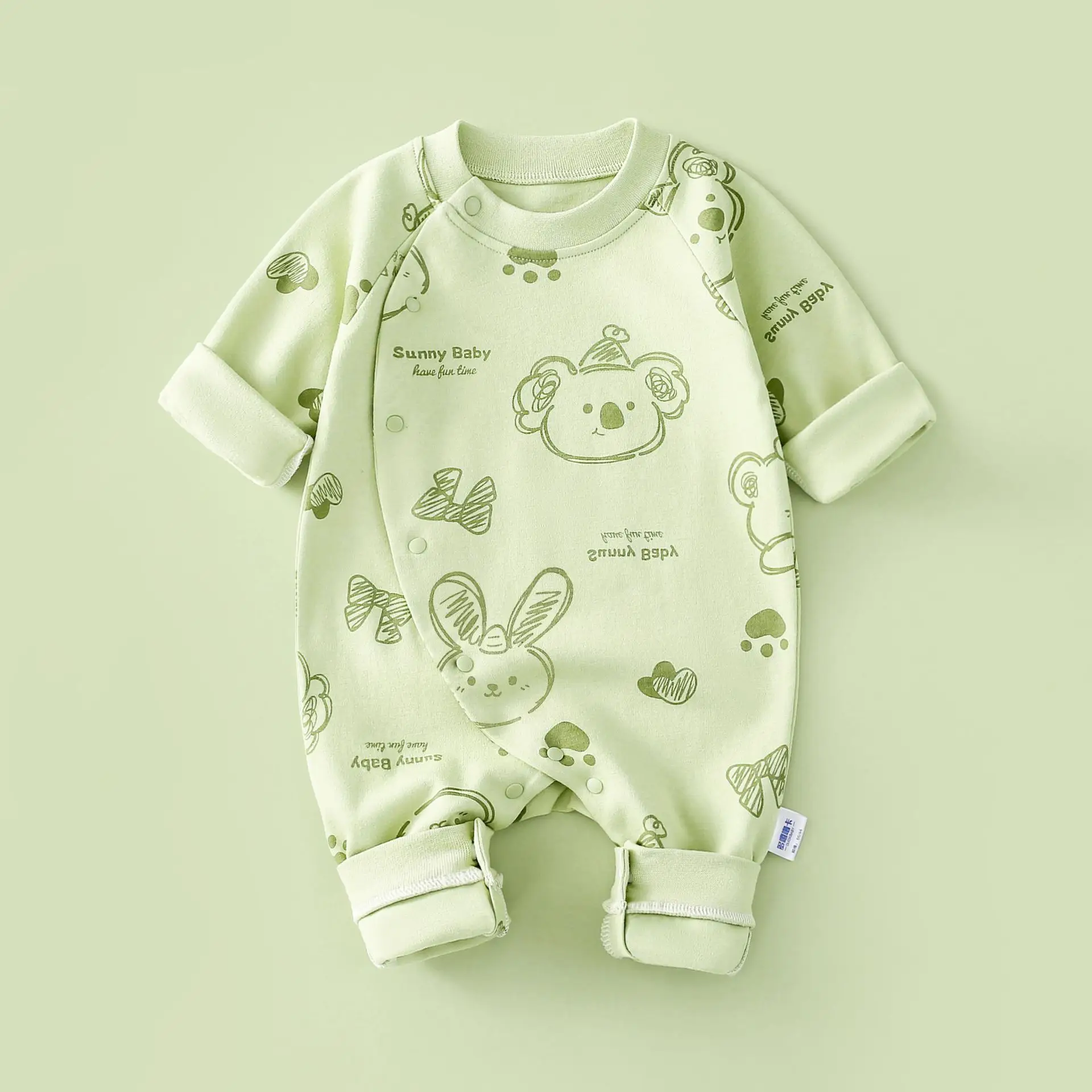 Baby Cotton Romper White Rainbow Print Long Sleeve - Image 2
