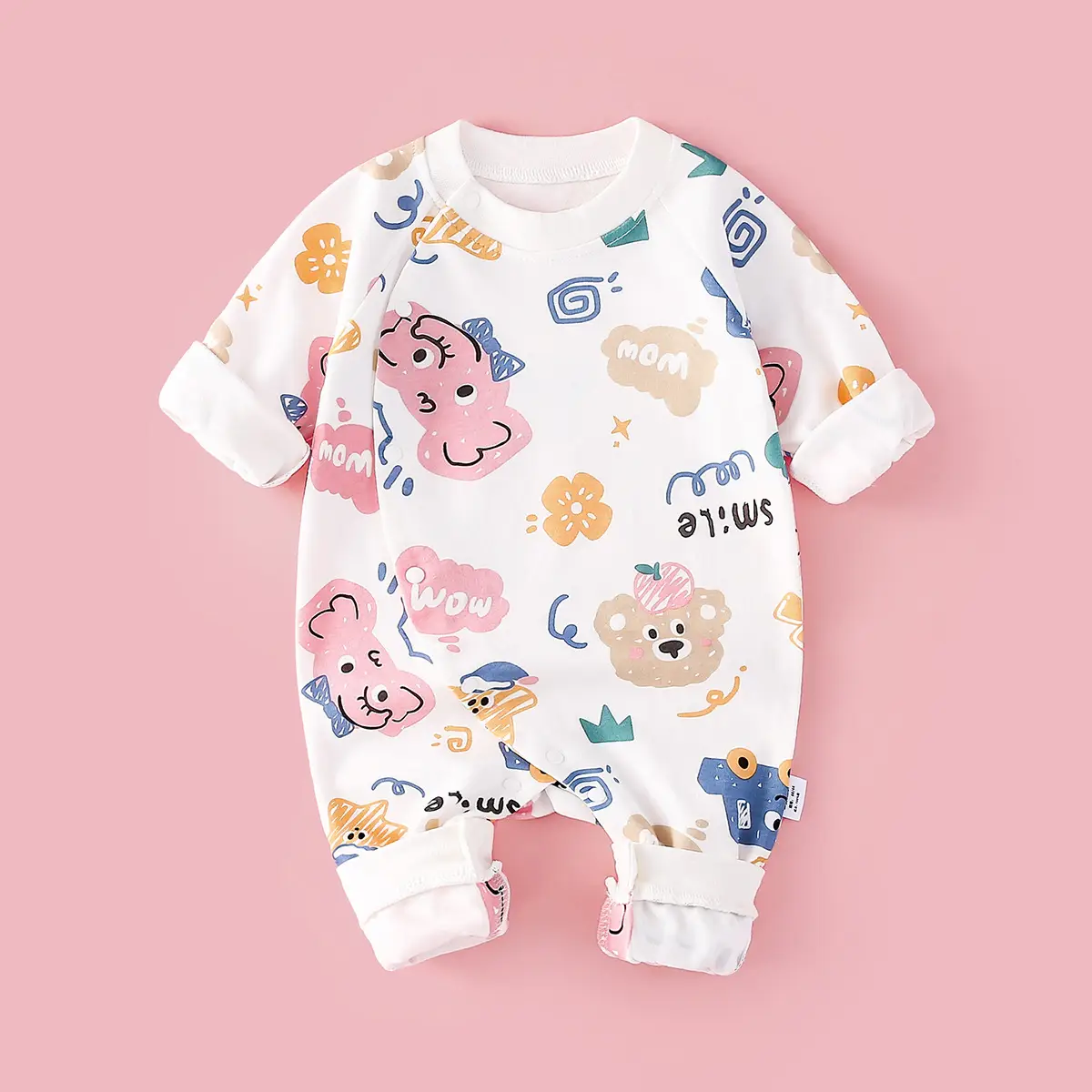 Baby Cotton Romper White Rainbow Print Long Sleeve - Image 26