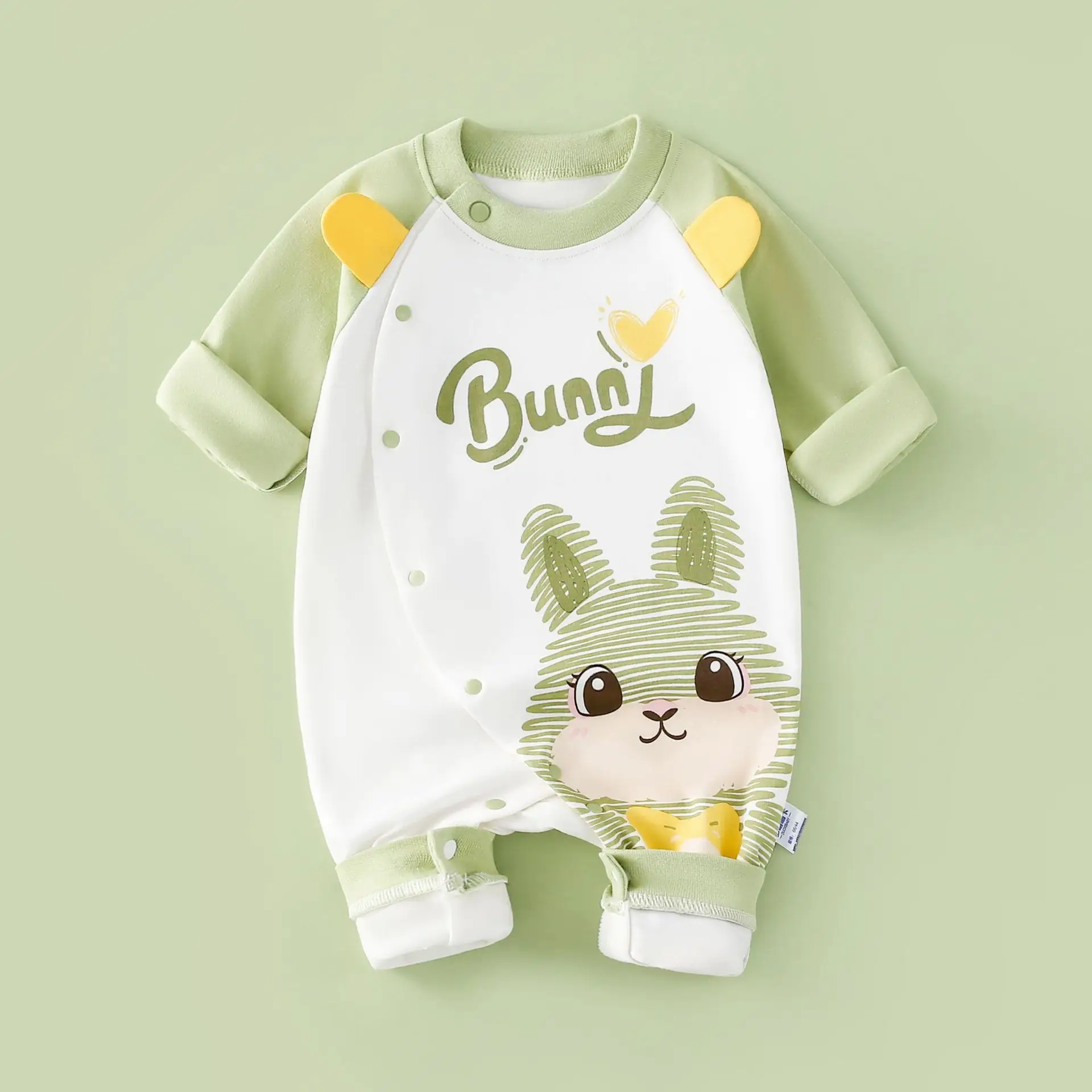 Baby Cotton Romper White Rainbow Print Long Sleeve - Image 3
