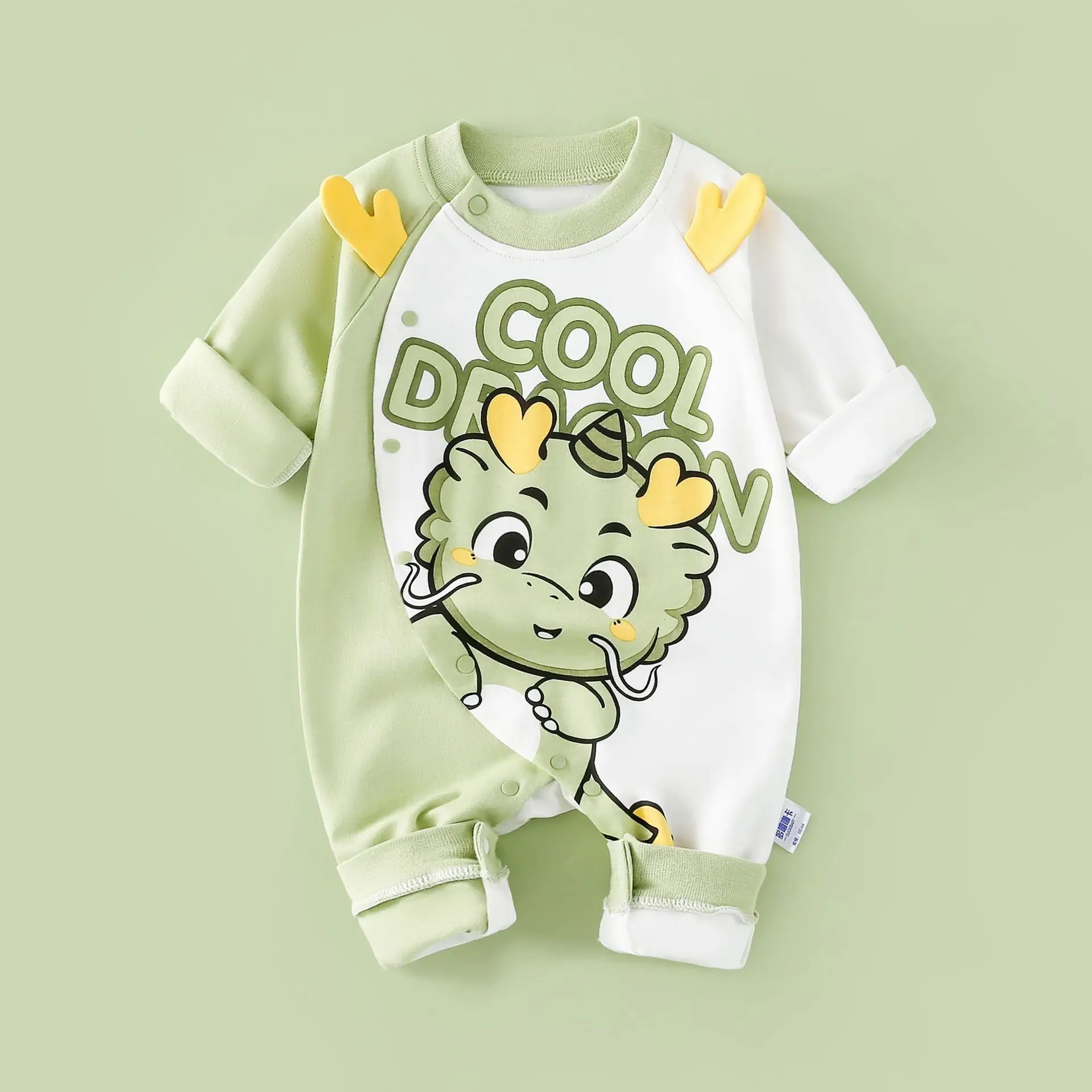 Baby Cotton Romper White Rainbow Print Long Sleeve - Image 4