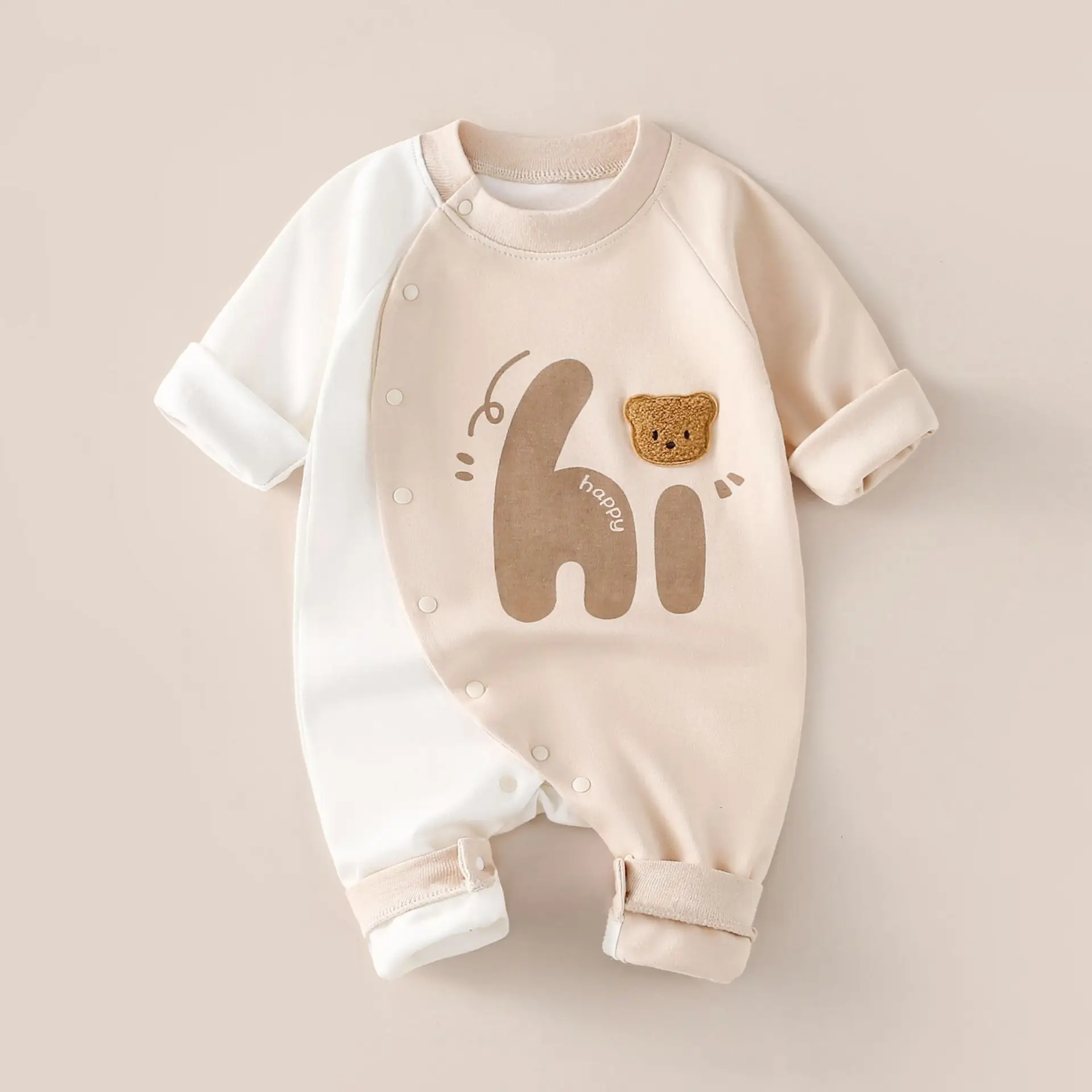 Baby Cotton Romper White Rainbow Print Long Sleeve - Image 9