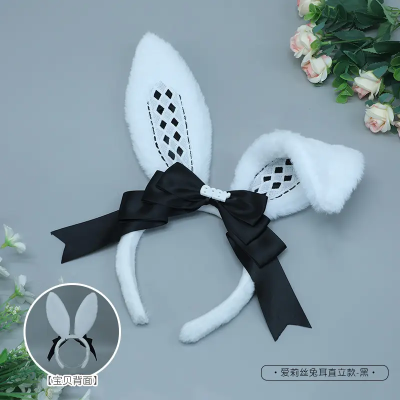 Alice Rabbit Soft White Ear Patch with Black Bow - Image 2