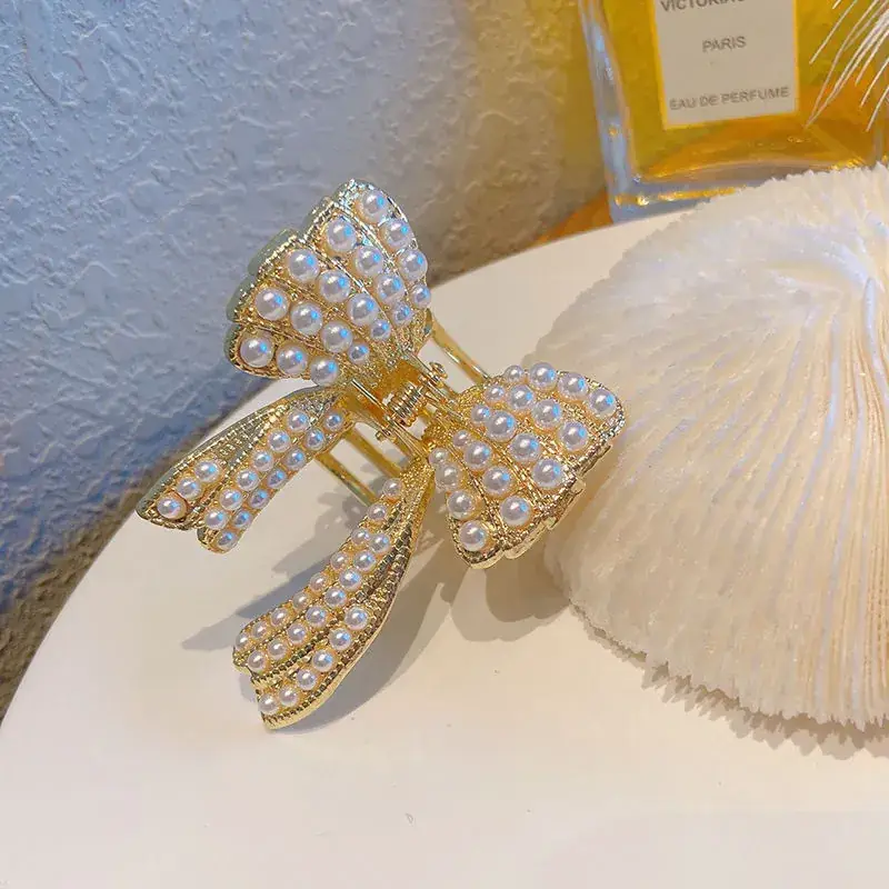 Pearl Bow Hair Clip for Women Small Size