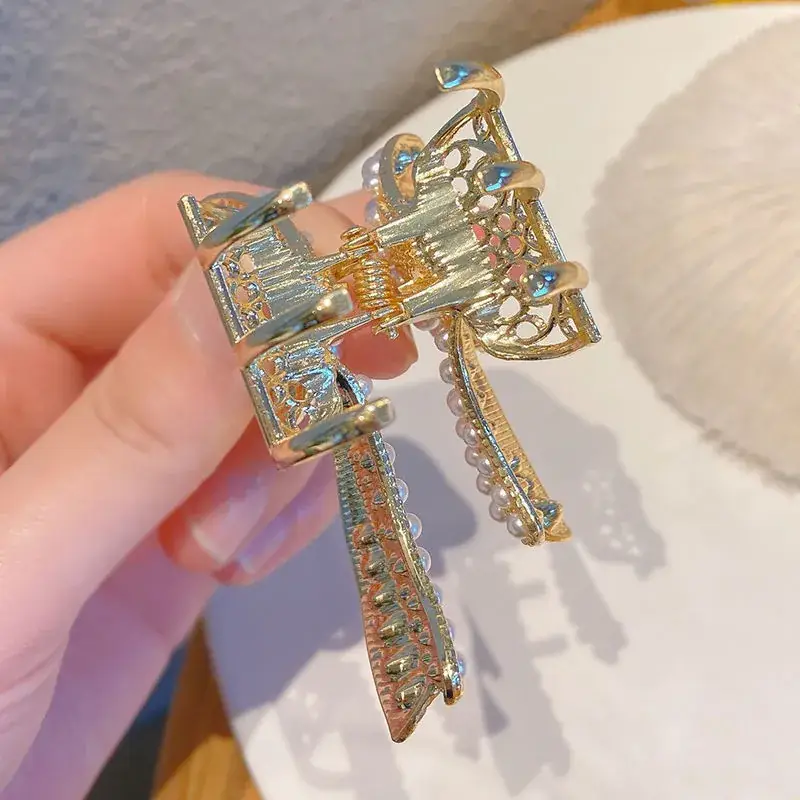 Pearl Bow Hair Clip for Women Small Size
