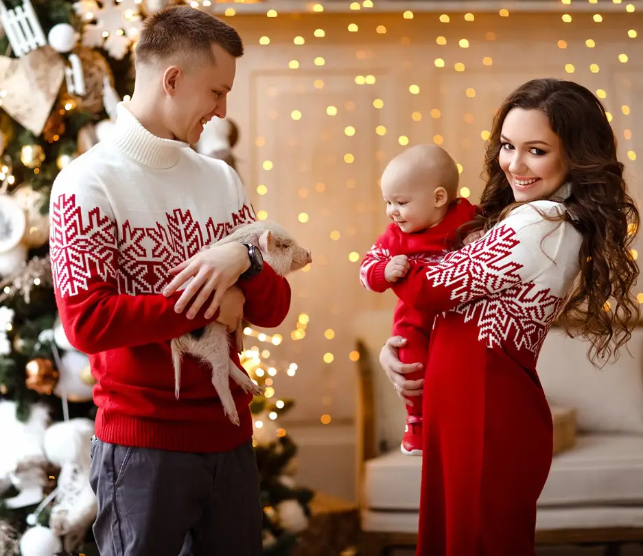 2022 Christmas Cross-Country Family Sweatshirt Set Red White