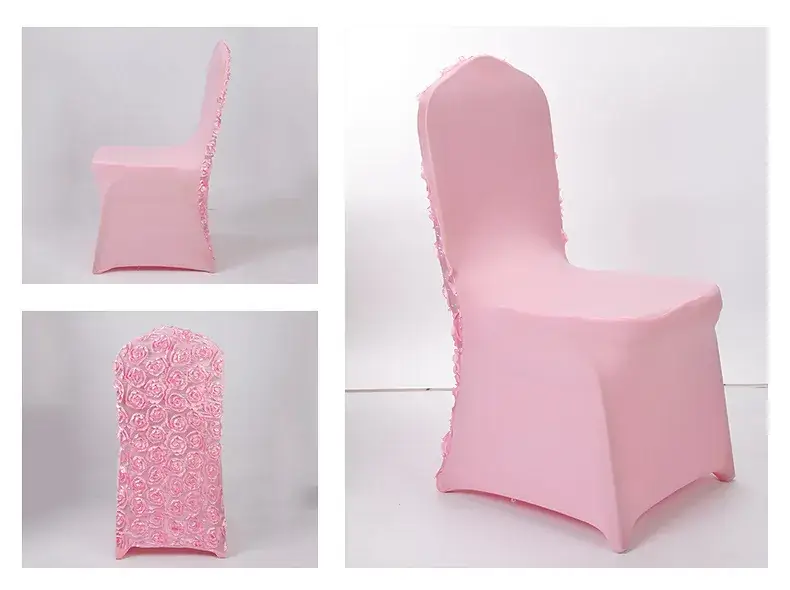 Pink Elastic Chair Covers for Wedding, Hotel, Office Use